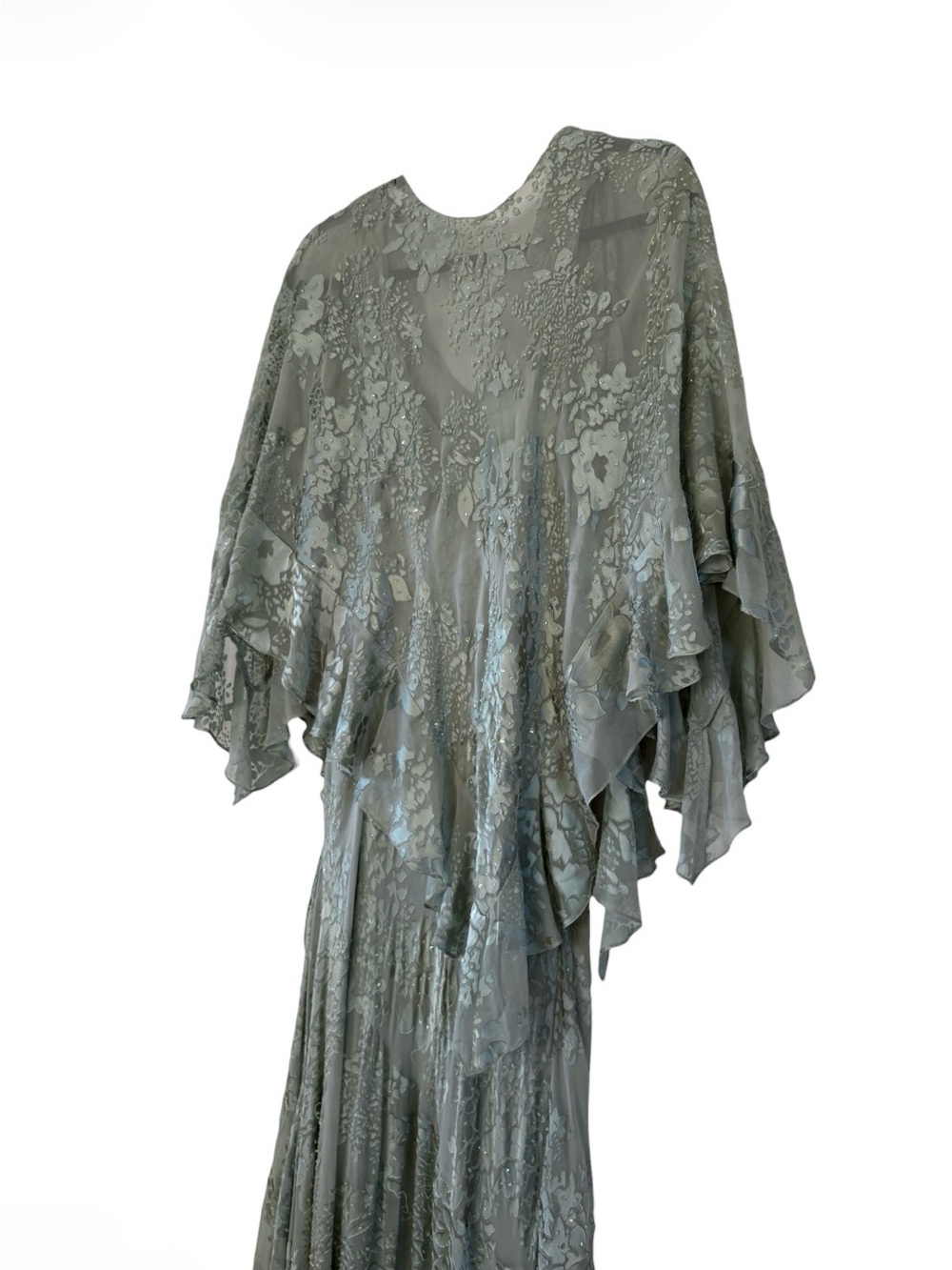 Sage Green Silk Alex evenings Ruffled Maxi Dress - Picture 5 of 10
